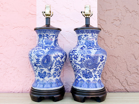 Pair of Blue and White Frederick Cooper Lamps