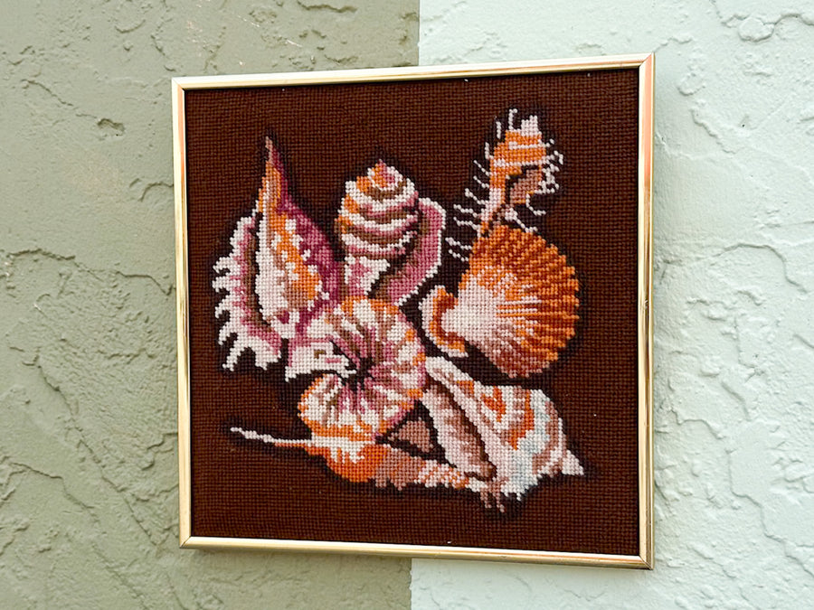 Shell Needlepoint Framed Art