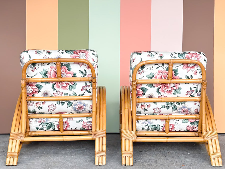 Pair of Old Florida Rattan Lounge Chairs