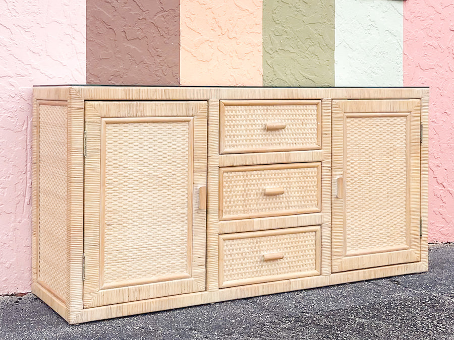 Coastal Style Rattan Wrapped Credenza