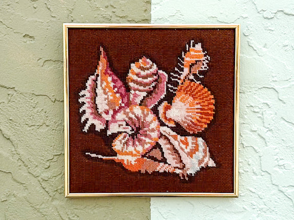 Shell Needlepoint Framed Art