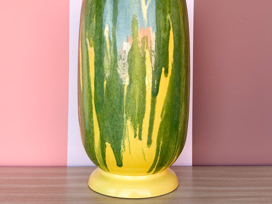 MCM Yellow and Green Drip Glaze Lamp