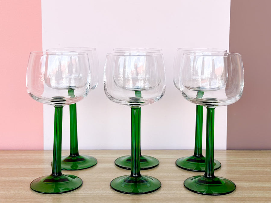 Set of Six French Green Stem Glassware
