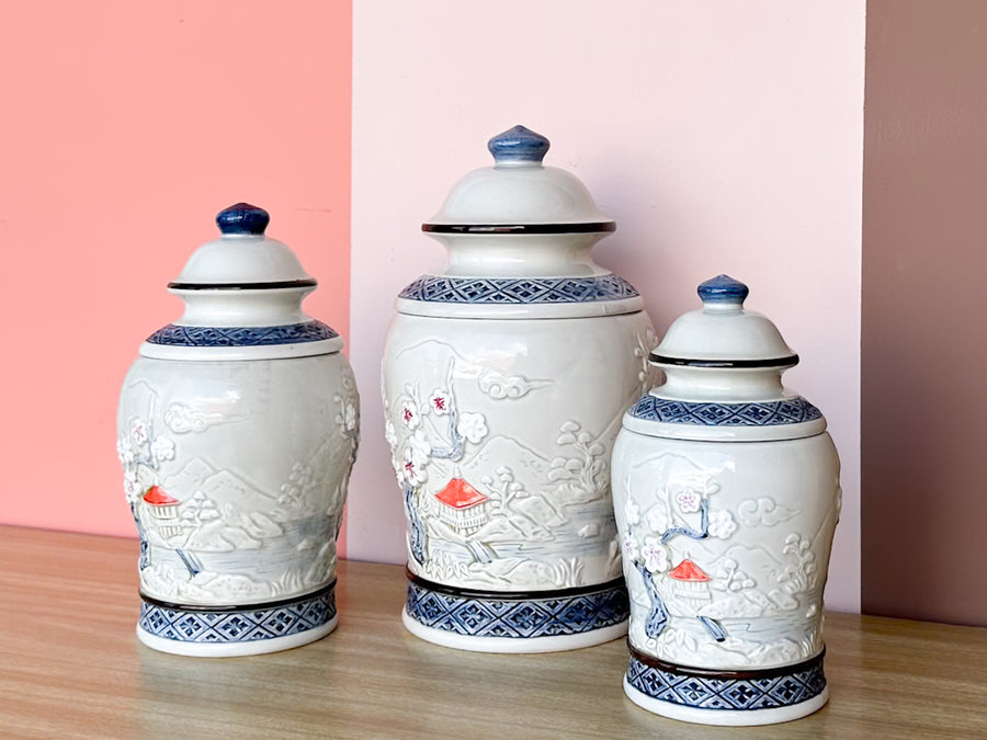 Trio of Pagoda Ginger Jars