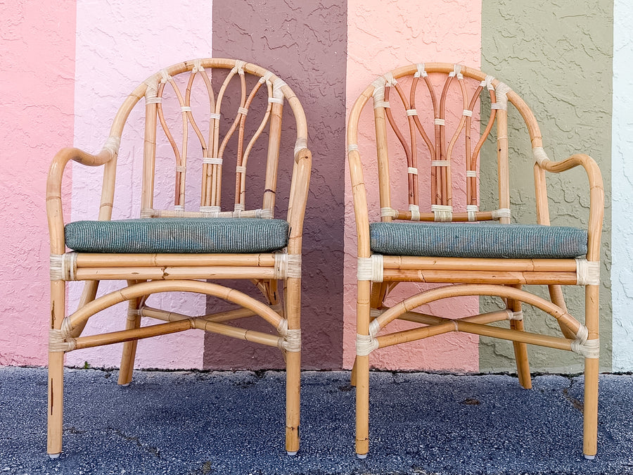 Set of Six Old Florida Rattan Dining Chairs