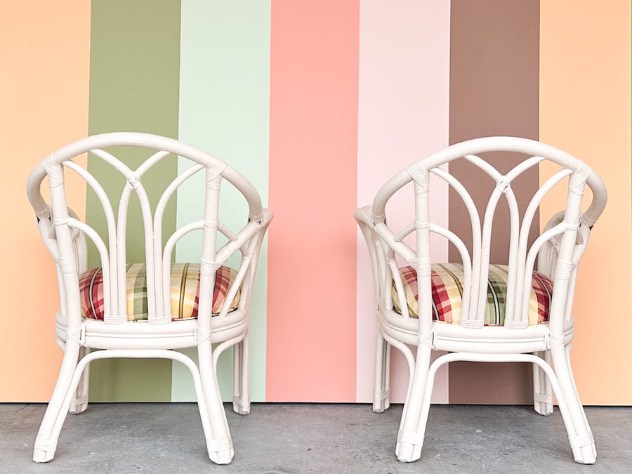 Pair of Painted Rattan Lounge Chairs