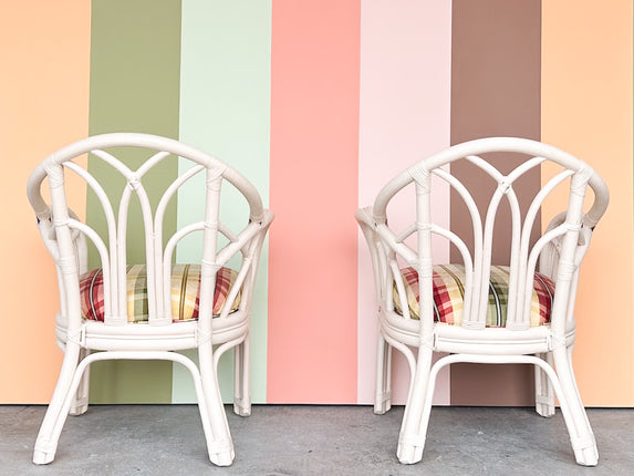 Pair of Painted Rattan Lounge Chairs
