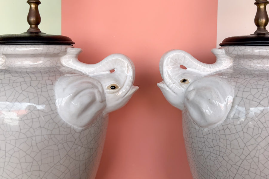 Pair of Ceramic Elephant Crackle Lamps