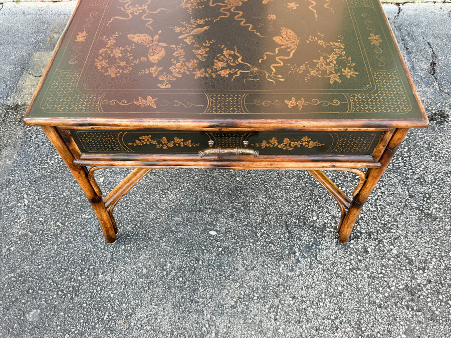 Theodore Alexander Chinoiserie Tortoiseshell Rattan Coffee Table