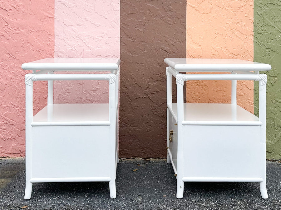 Pair of Coastal Rattan Side Tables