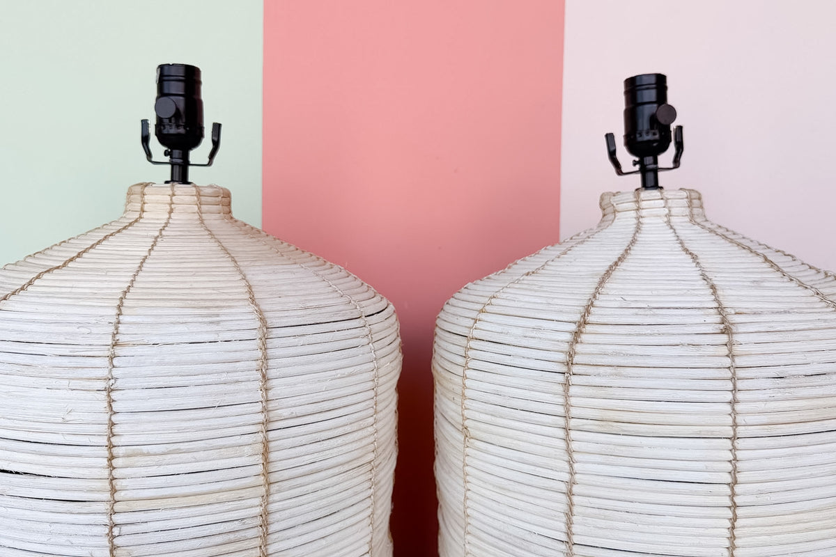 Pair of Island Chic Pencil Reed Rattan Lamps