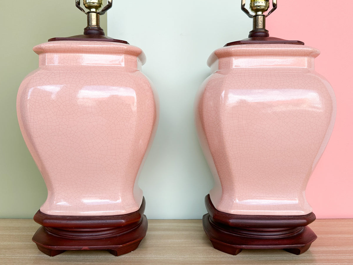 Pair of Haeger Pink Crackle Lamps
