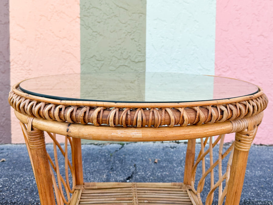 Pair of Coastal Rattan Side Tables