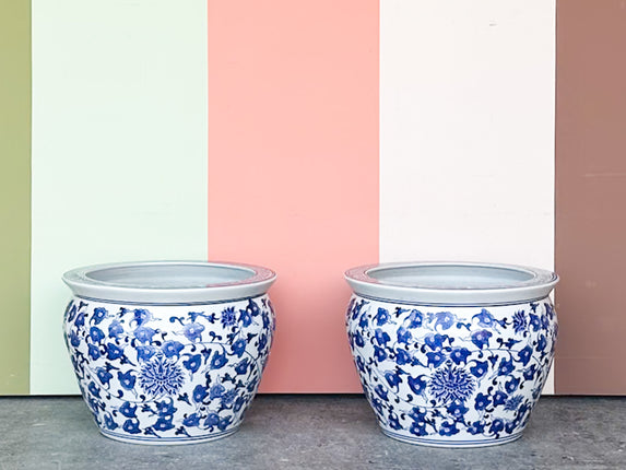 Pair of Blue and White Cachepot