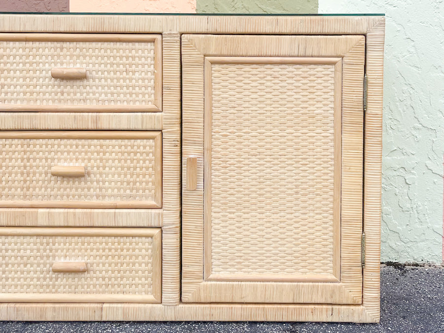 Coastal Style Rattan Wrapped Credenza