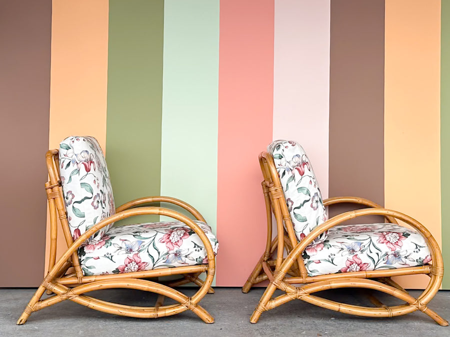 Pair of Old Florida Rattan Lounge Chairs