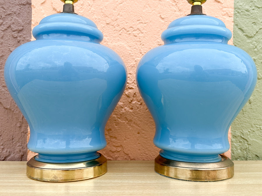 Pair of Petite Robin Egg Blue Ginger Jar Lamps