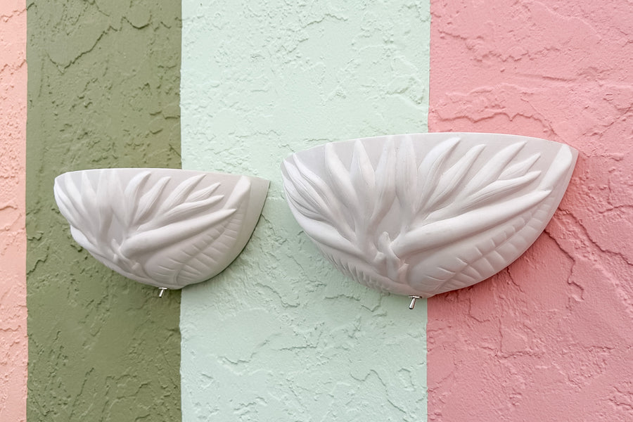 Pair of Plaster Palm Leaf Wall Sconces