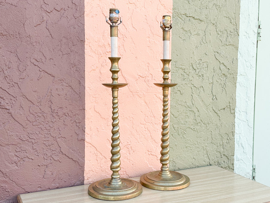 Pair of Frederick Cooper Twisted Brass Lamps