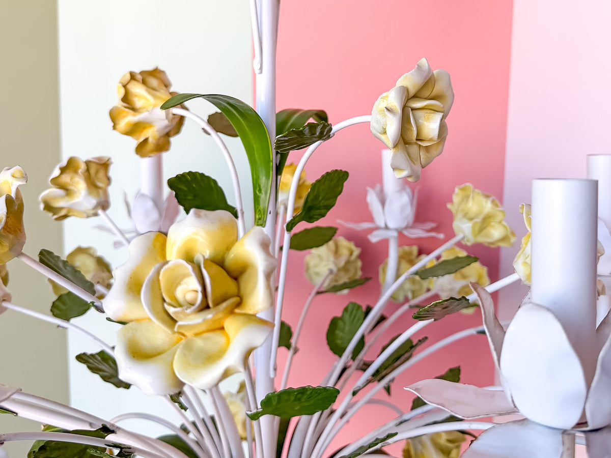 Porcelain Yellow Rose Tole Chandelier