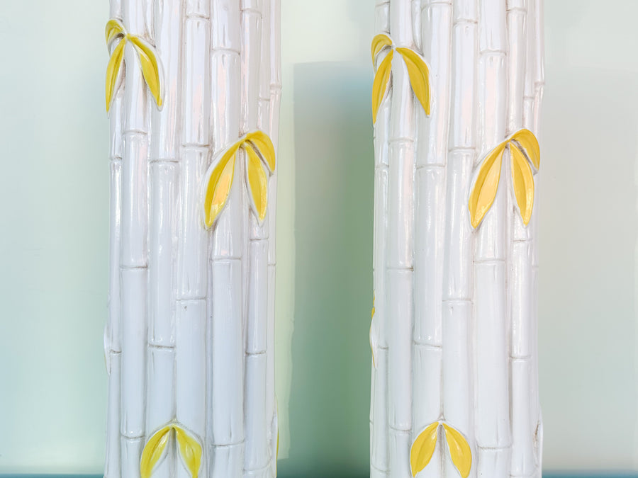 Pair of Faux Bamboo Leaf Lamps