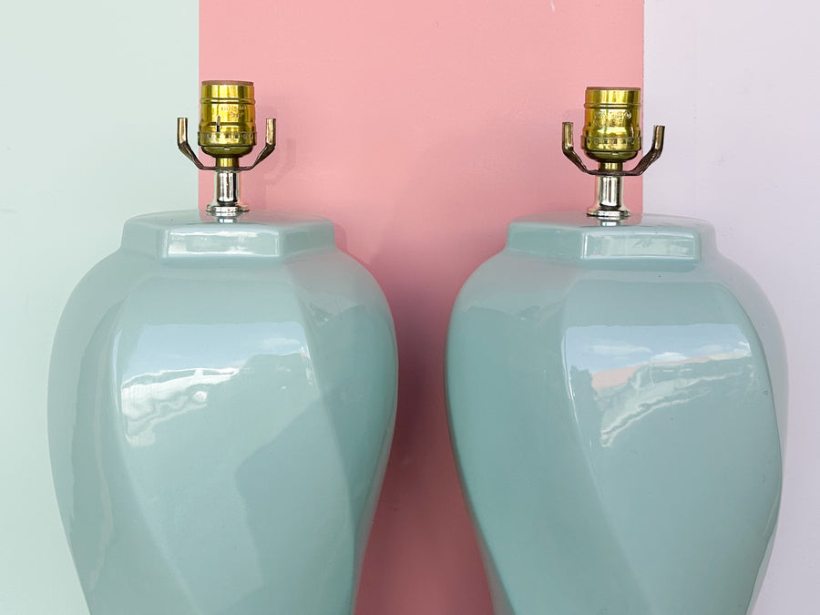 Pair of Seafoam Swirl Lamps