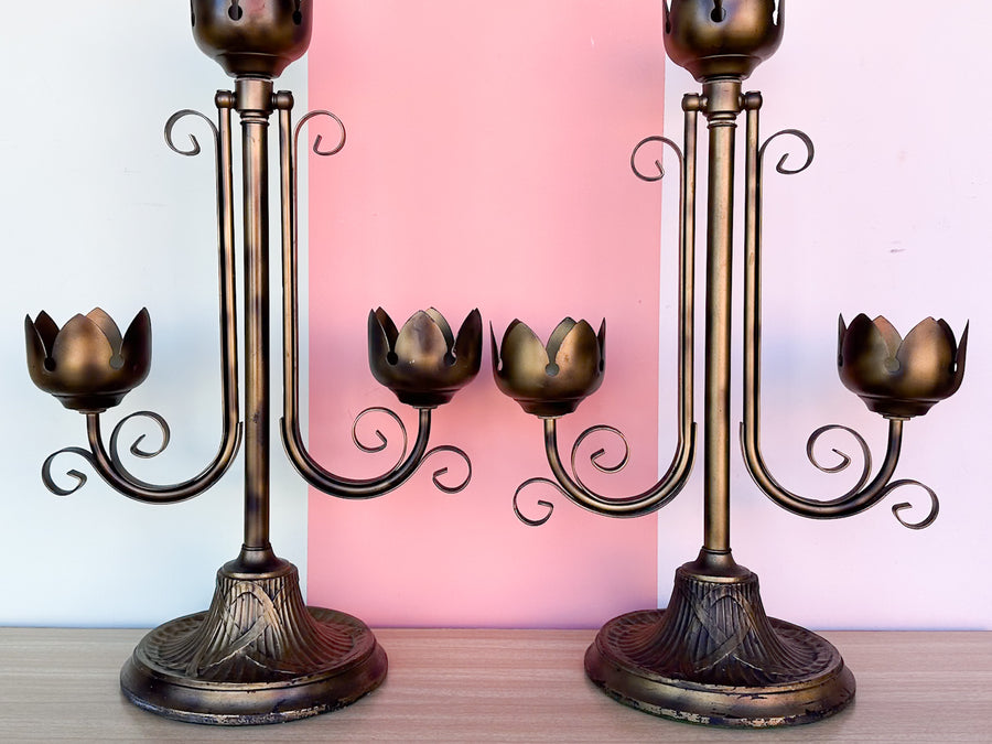 Pair of MCM Metal Tulip Lamps