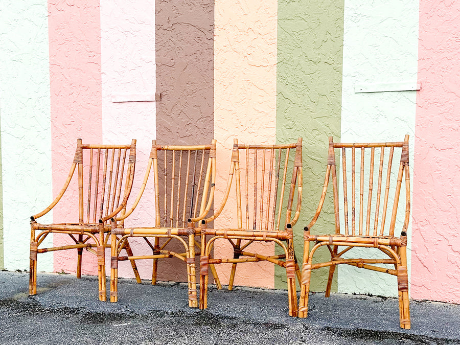 Set of Four Italian Rattan Dining Chairs
