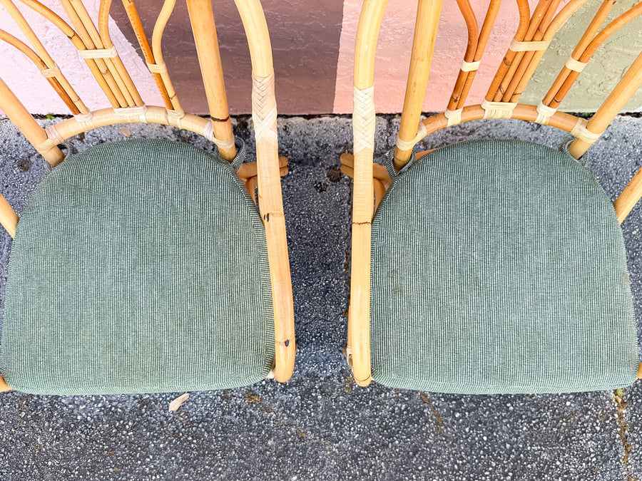 Set of Six Old Florida Rattan Dining Chairs