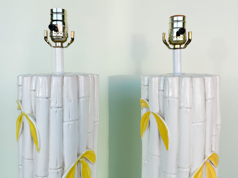 Pair of Faux Bamboo Leaf Lamps