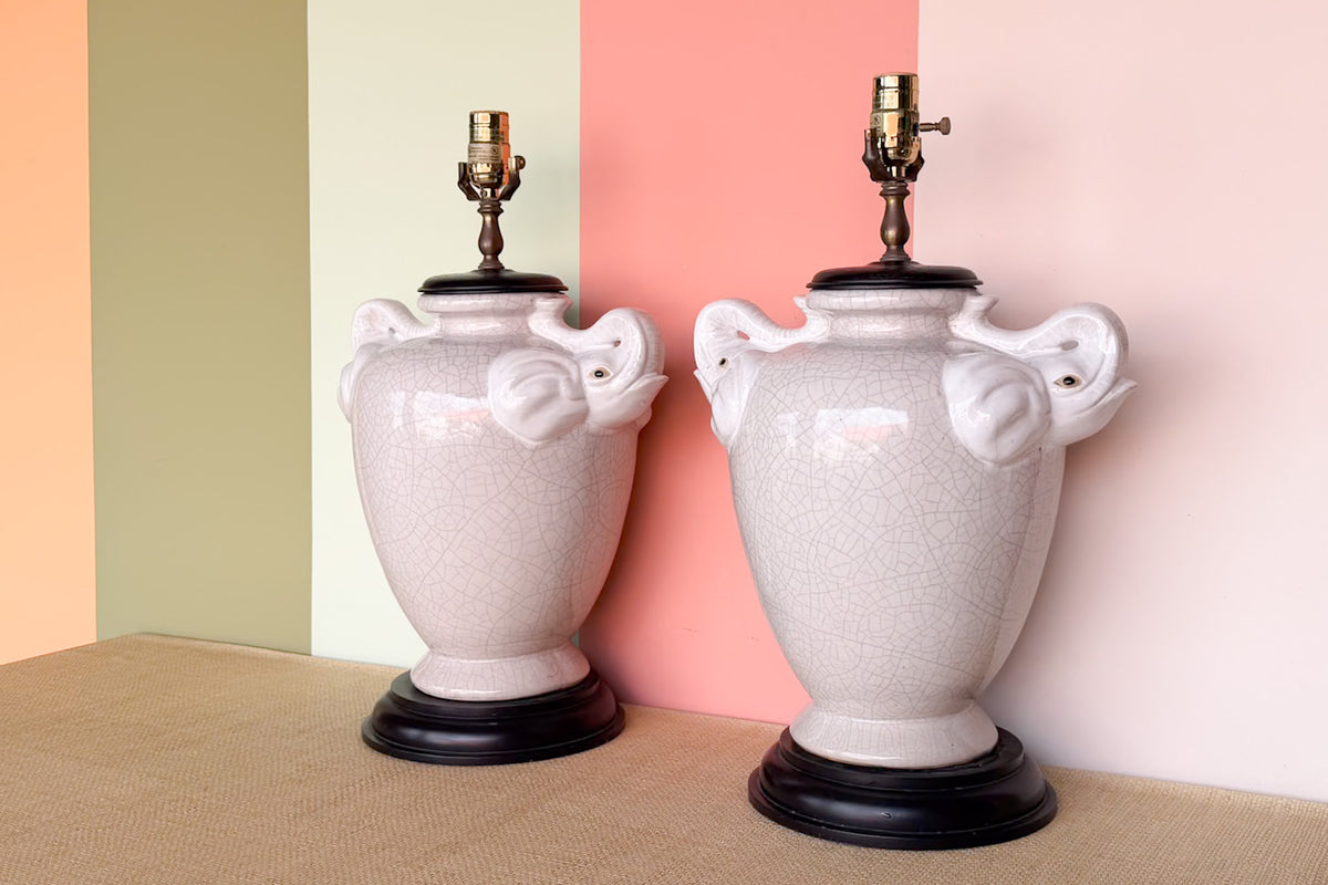 Pair of Ceramic Elephant Crackle Lamps