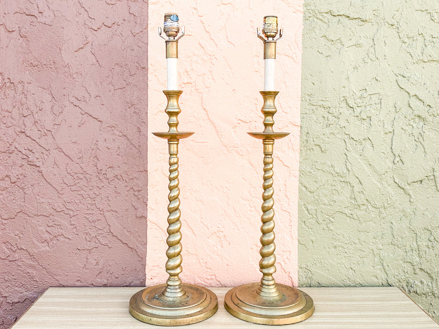 Pair of Frederick Cooper Twisted Brass Lamps