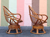 Pair of Old Florida Rattan Swivel Chairs and Ottoman