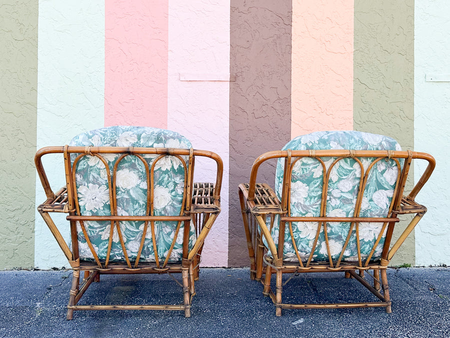 Pair of Old Florida Rattan Lounge Chairs