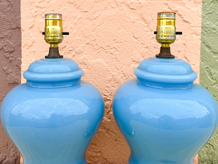 Pair of Petite Robin Egg Blue Ginger Jar Lamps