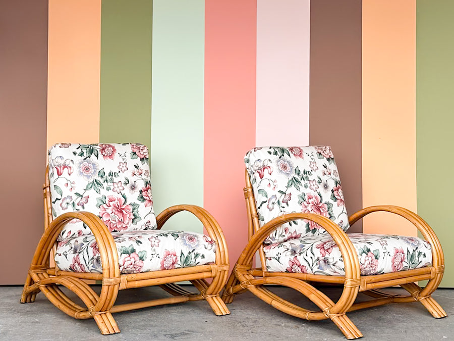 Pair of Old Florida Rattan Lounge Chairs