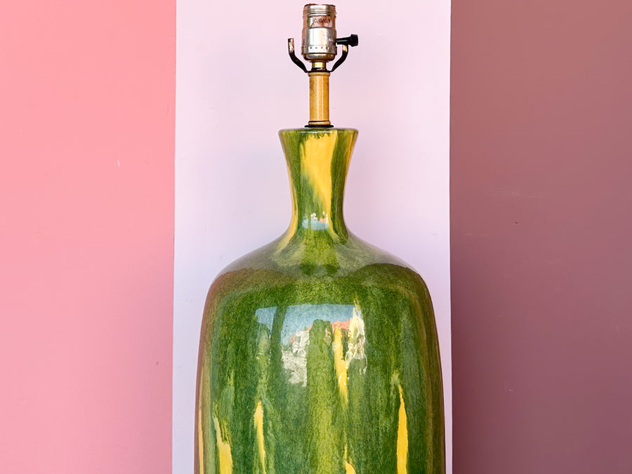 MCM Yellow and Green Drip Glaze Lamp