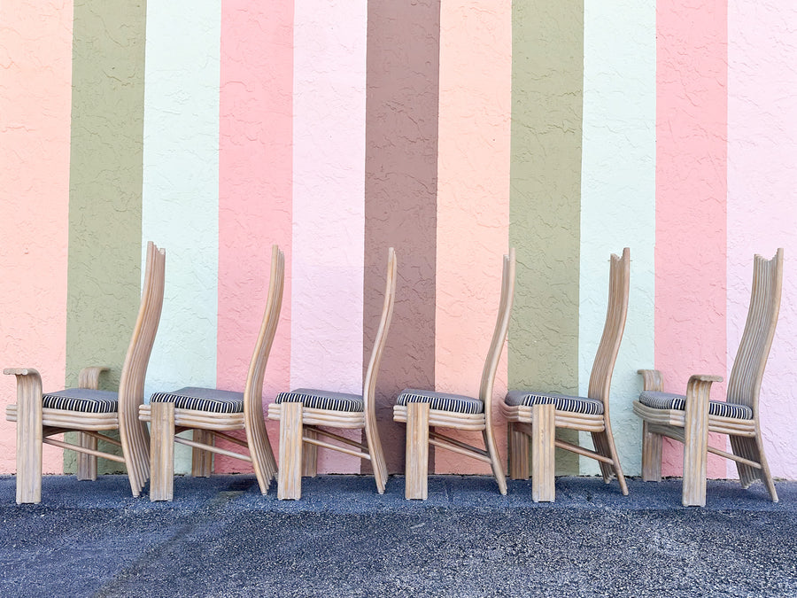 Set of Six McGuire Coastal Chic Rattan Dining Chairs