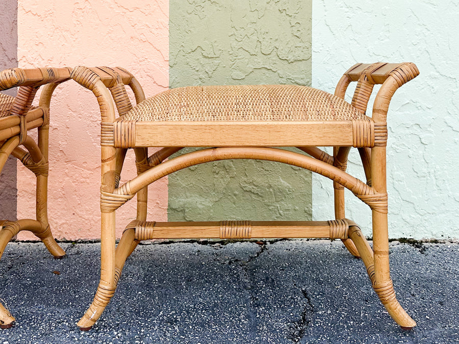 Pair of Rattan Pagoda Stools
