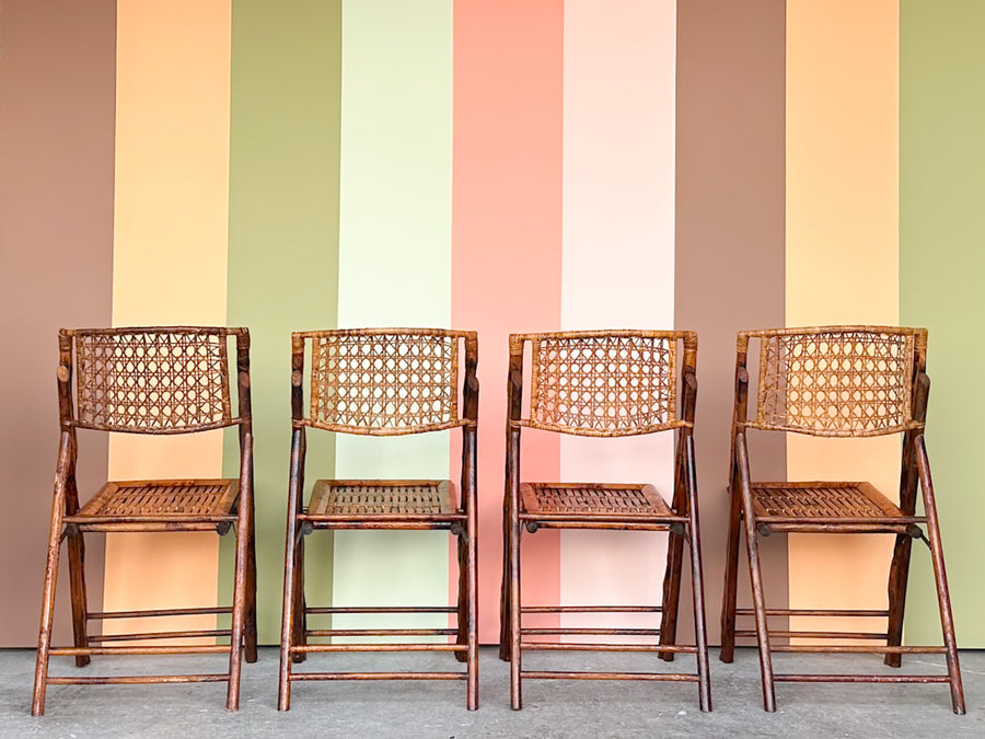 Set of Four Bamboo and Cane Folding Chairs