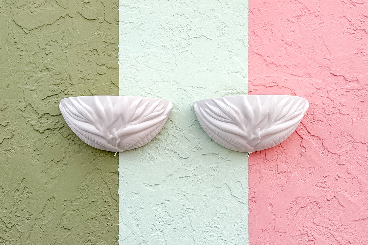 Pair of Plaster Palm Leaf Wall Sconces