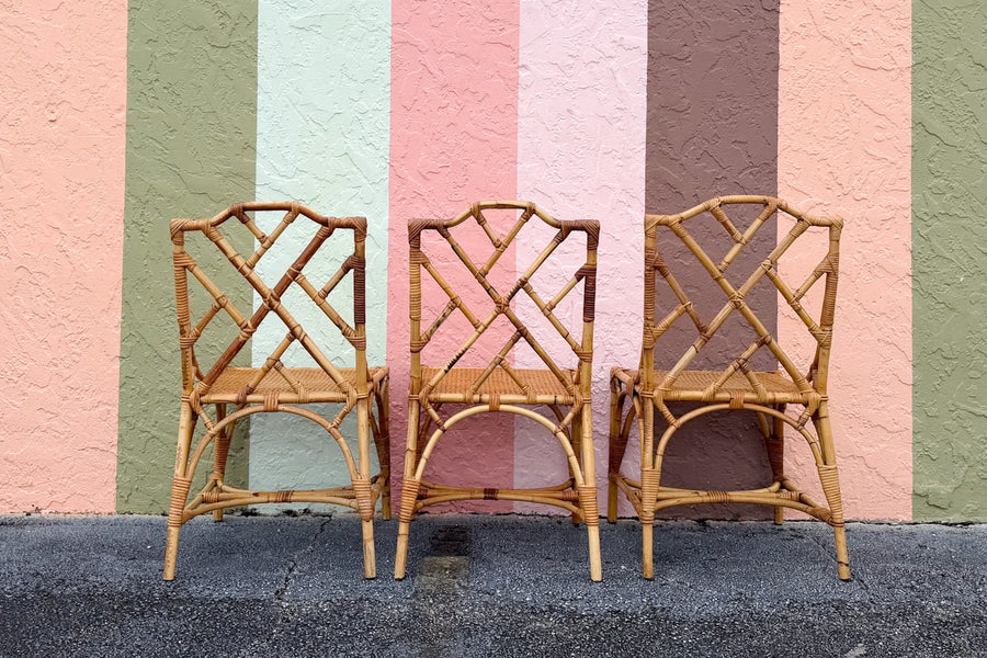 Set of Six Chippendale Rattan Dining Chairs