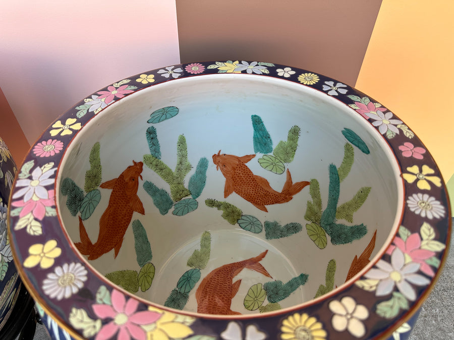 Pair of Large Navy Floral Cachepots