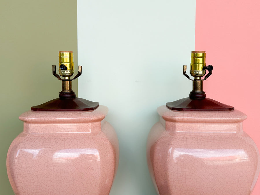 Pair of Haeger Pink Crackle Lamps