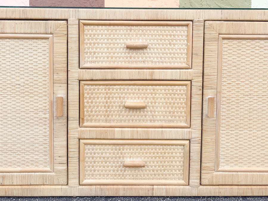 Coastal Style Rattan Wrapped Credenza
