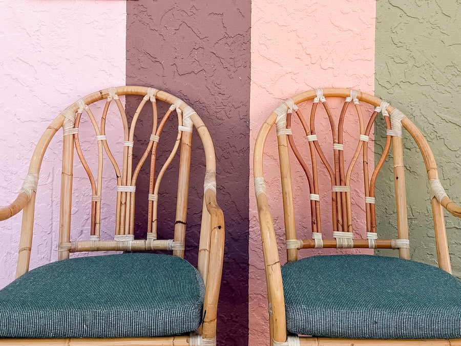 Set of Six Old Florida Rattan Dining Chairs