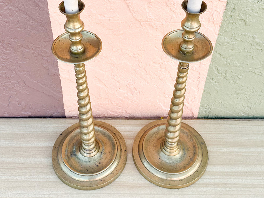 Pair of Frederick Cooper Twisted Brass Lamps