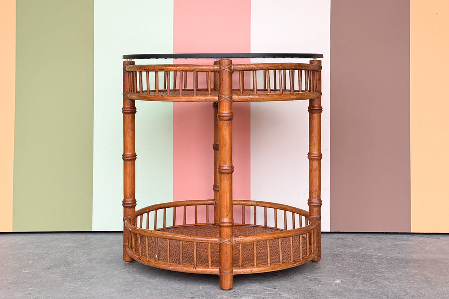 Round Faux Bamboo and Rattan Side Table
