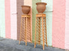 Pair of Wicker Urn Pedestal Plant Stands