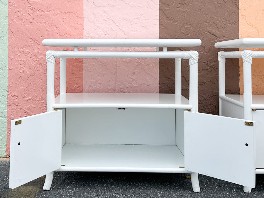 Pair of Coastal Rattan Side Tables
